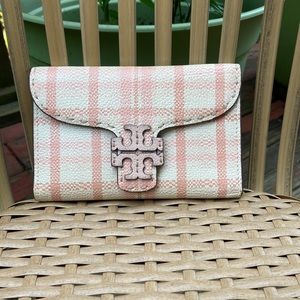 Tory Burch Pink Gingham Wallet with Cell Phone Pouch Credit Card Slot